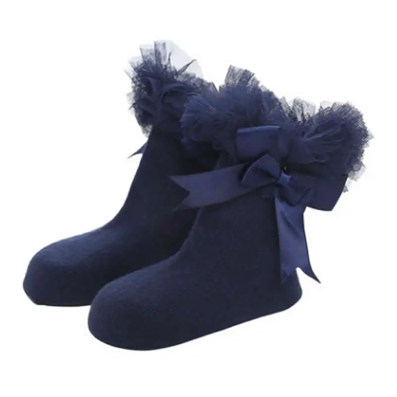От 0 до 8 лет носки для малышей кружевные носки принцессы с бантом для маленьких девочек Теплые хлопковые носки для новорожденных девочек с оборками кальцитовые носки для малышей - Цвет: blue big lace