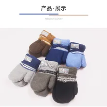 Новые детские вязаные перчатки на зиму: однотонные, с двойной волнистой текстурой, с надписью OK, плюшевые, утепленные, двухслойные с ремешком a