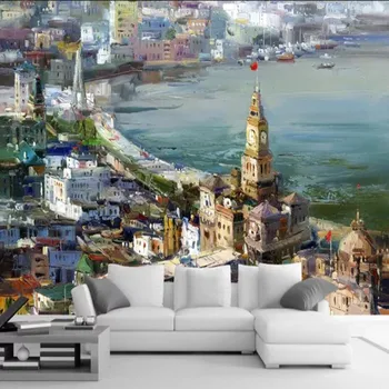 

Milofi manufacturers custom 3D Shanghai Bund oil painting wallpaper mural