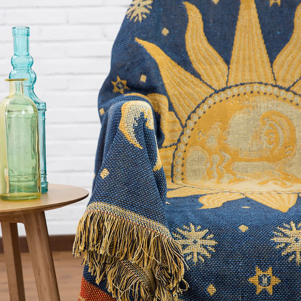 Slipcovers диван обертывание Звезда Луна солнце Вышивка кисточка пледы одеяло диван покрытие все включено диван стул одеяло гобелен