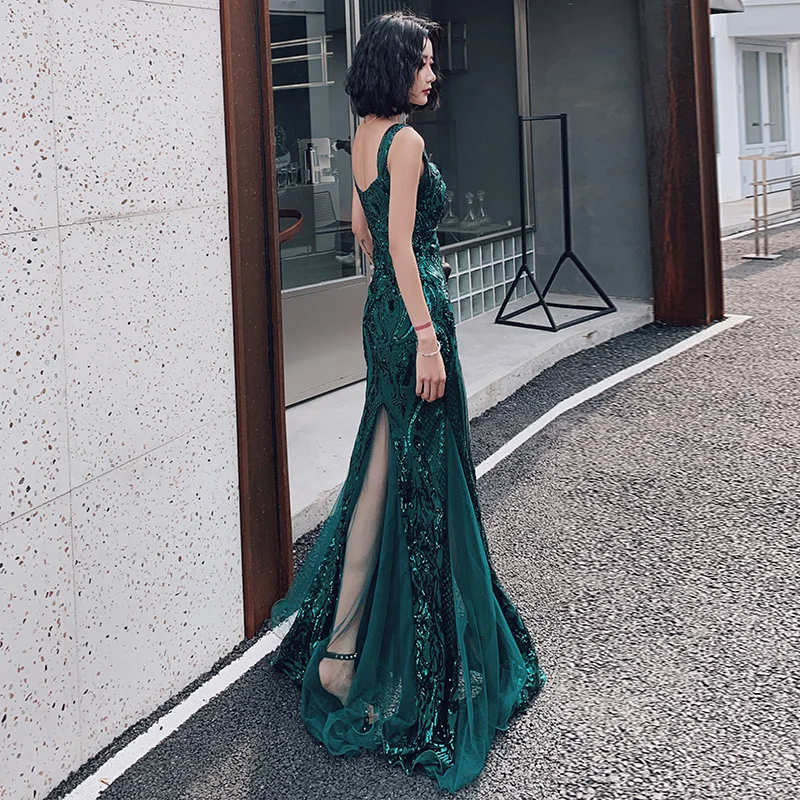 Это Yiiya вечернее платье элегантное зеленое вечернее платье с блестками размера плюс без рукавов вечернее платье Русалка халат de soiree LF095