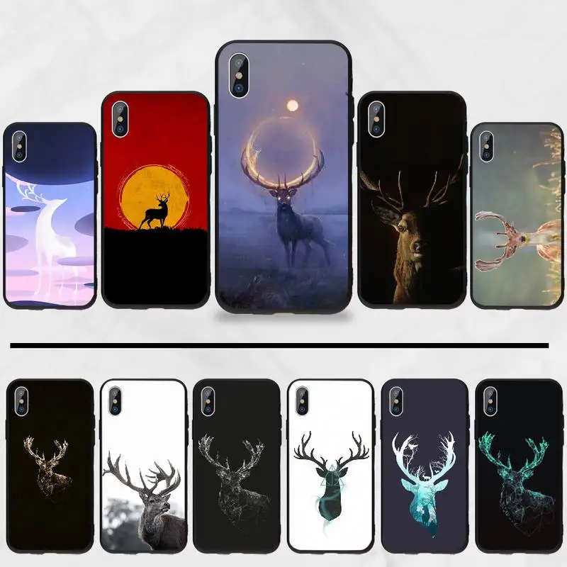 deer Christmas Couples Animal black Cartoon Lovely Phone Case Cover Hull For iphone 5 5s 5c se 6 6s 7 8 plus x xs xr 11 pro max | Мобильные