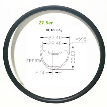 

27.5 inch mtb bicycle wheel rim asymmetric XC tubeless wheel 27.4x23mm carbon rim 24H 28H 32H 36H 27.5er mountain bike rim