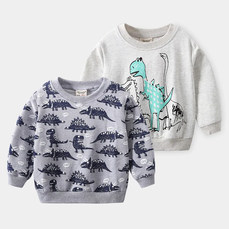 Spring New 2020 Children's Clothing Jacket 2-8 Years Old Unise Baby Cartoon Dinosaur Printed Pullover Sweater Casual Tops Outfit |