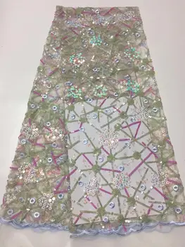 

Green Wholesale African Lace Fabric High Quality Lace French Lace Fabric Sequin Lace Fabric Beautiful Gold Color