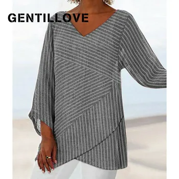 

New Fashion Irregular Plus Size Striped Long Sleeve Spring Summer Baggy Blouse High Quality Casual Female Outwear Solid Shirt