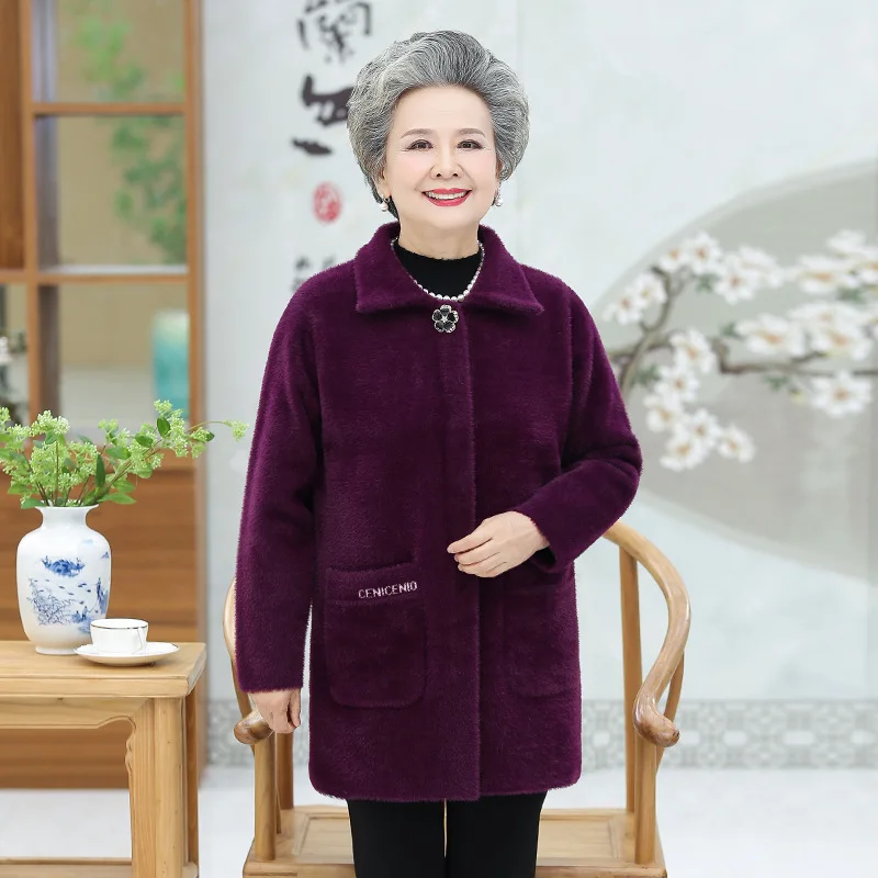 

Mom Chenille Coat Mid-length Winter Cashmere Wool Woolen Middle-aged WOMEN'S Apparels Winter Imitation Mink Velvet Jacket