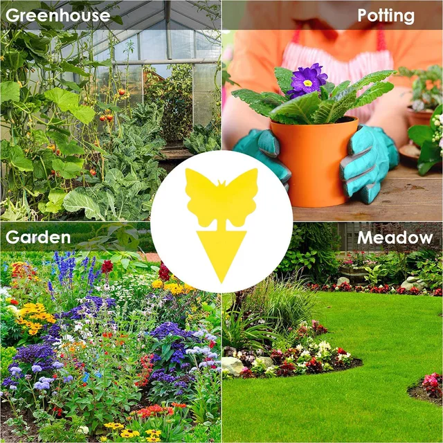 10Db Sárga Pillangó Alakú Matrica Kétoldalas Rovarcsapda Ragasztó Ragacsos Papír Növényi Virágok És Zöldségek Szúnyog - Image 5