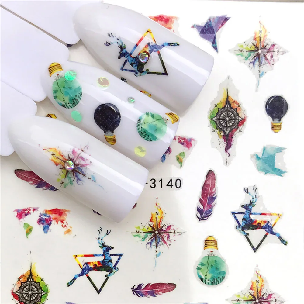 Nails Stickers Maple Leaf Seahorse Nail Sticker Pattern Transfer Nails Series Watermark Nail Decals Flowers Butterflies Color