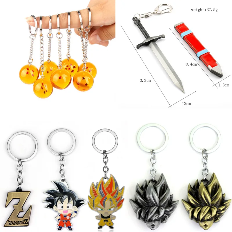 Principales de Anime cadenas hijo de Goku Saiyajin de PVC de 1-7 estrellas llavero Torankusu bañadores espada Soporte para Llavero