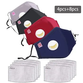 

4PCS Cotton Face Cover With 8pcs Actived Carbon Filter Reuseable Face Shield Cloth Face Mask Breathable Protective Mondmaskers