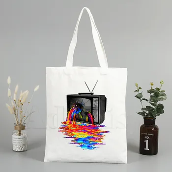 

Funny Colorful Print Shopping Bag Women Canvas Tote Bags Printing Eco Bag Cartoon Shopper Shoulder Bags
