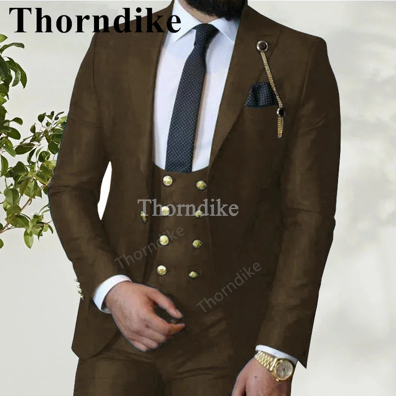 Thorndike One Button Men's Full Suit Wedding Dress Tuxedo Tailored Formal Suit for Men 3 Pieces Bussiness Jacket Vest Pants Set