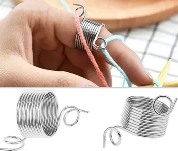 

2 Size Ring Type Knitting Tools Finger Wear Thimble Yarn Spring Guides Stainless Steel Needle Thimble Sewing Accessories