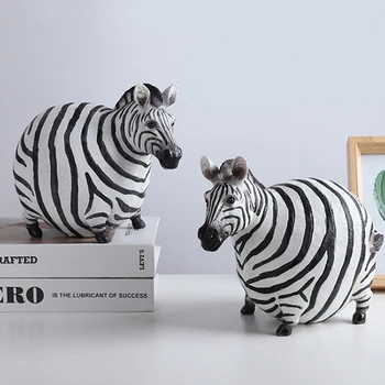 

Minimalist Art Resin Fat Zebra Ornaments Abstract Art Black and White Stripes Animal Sculpture Decorations Children's Room Place