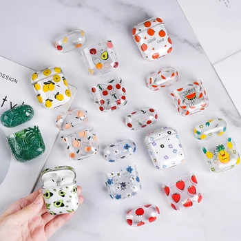 

Cute Fruits Case for Airpods 1 2 Clear Avocado Cherry Transparent PC Hard wireless Bluetooth Earphone Case For Airpods 1 2