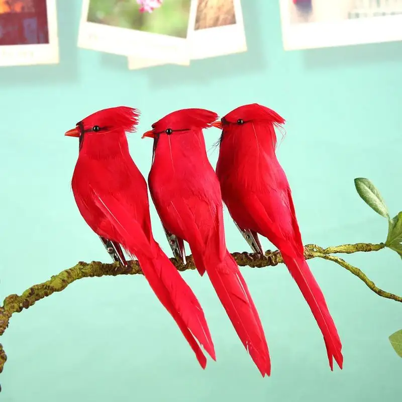 

8/12pcs Artificial Foam Simulated Birds Colorful/Pure Red DIY Clip Craft Home Garden Party Wedding Ornament Props