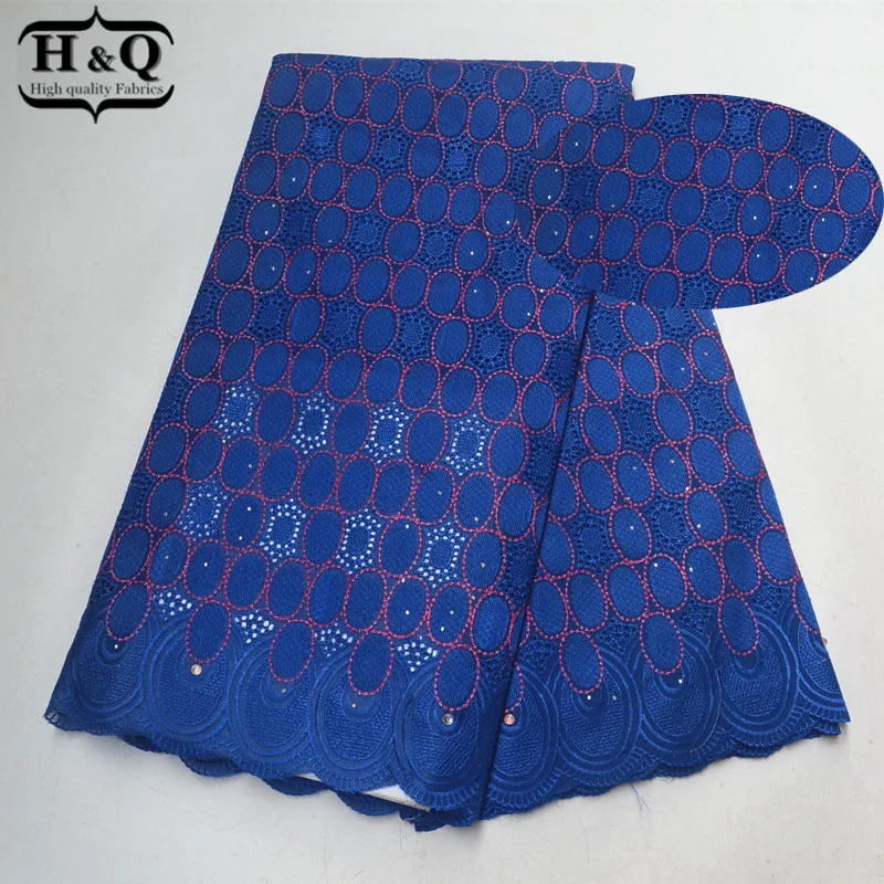 

Royal Blue Swiss Voile Lace 5 Yards/Piece Embroidered Lace With Stones African Dry Lace 100% Cotton For Ladies Pink Long Dress