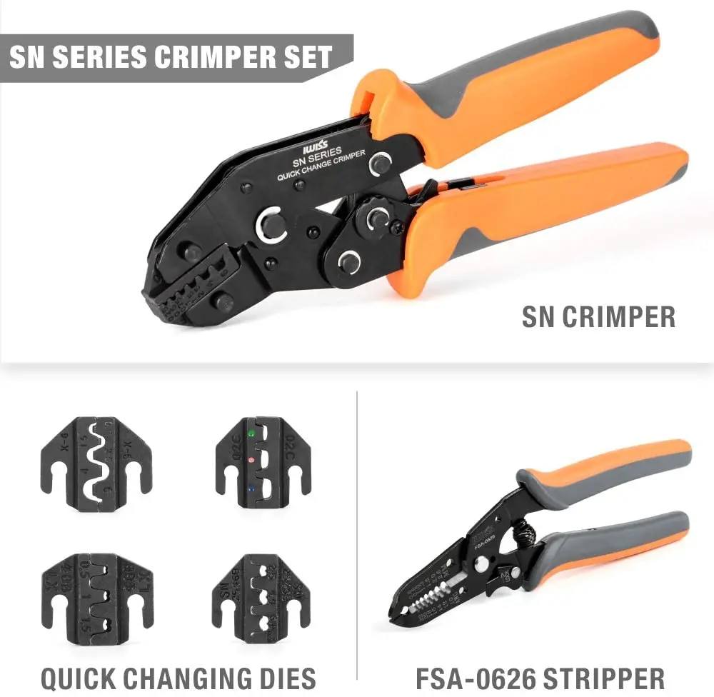 IWISS SN Series Quick Changing Wire Crimper Tool Set Connectors Crimping Plier Kit with 5 Changing Dies(2546B/48B/02C/06WF/6)