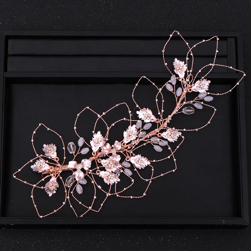 Rose Gold Color Headbands for Bride Wedding Hair Accessories Cystal Pearl Hairband Women Hair Vines Jewelry Handmade Headpiece jewelry accessories hair accessory hair headdress bridal headwear