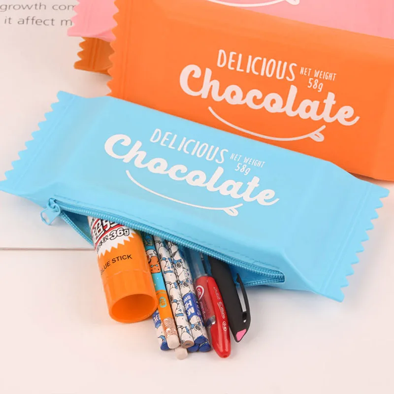 Kawaii Pencil Cases Silicone Chocolate Candy Cute Pencil Bags For School& Office Supplies