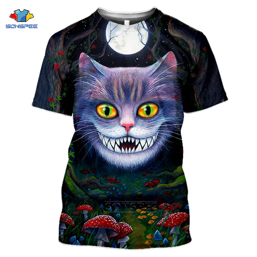 

SONSPEE New Cool T-shirt Men/Women 3d Tshirt Print Cheshire Cat Short Sleeve Summer Tops Tees T shirt Male Size XS-6XL