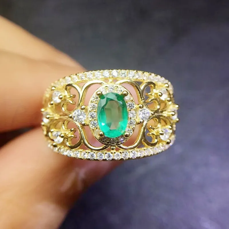Натуральное Оригинальное Изумрудное кольцо Серебро 925 пробы 4*6 мм 0.52ct драгоценный камень для мужчин или женщин Q911183