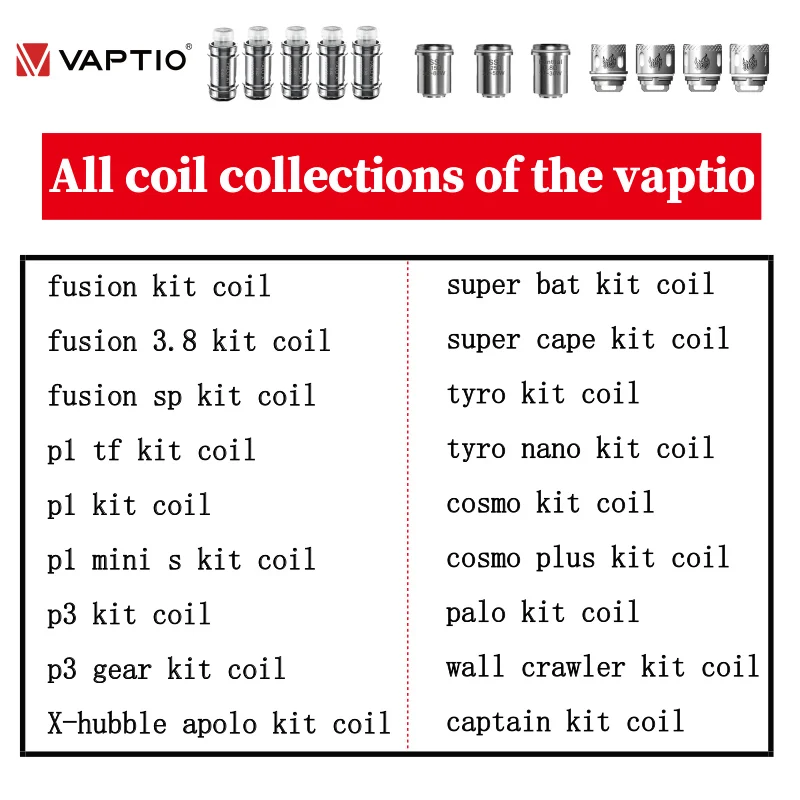 【 100% катушка Vaptio Collection】fusion/p3 gear/p1tf kit/cosmo plus/tyro nano/super bat/super Cap/x-apolo hubble kit Атомайзер |