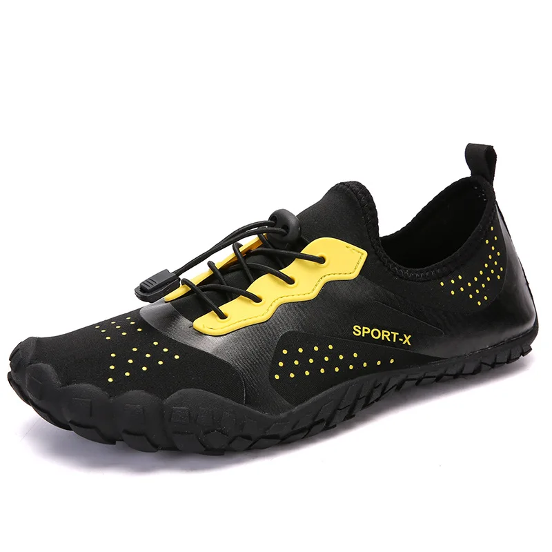 Loekeah/акваобувь; дышащая резиновая обувь; zapatillas hombre; водонепроницаемая обувь; пляжные кроссовки; нескользящие прочные треккинговые спортивные кроссовки - Цвет: 1817 Black Yellow
