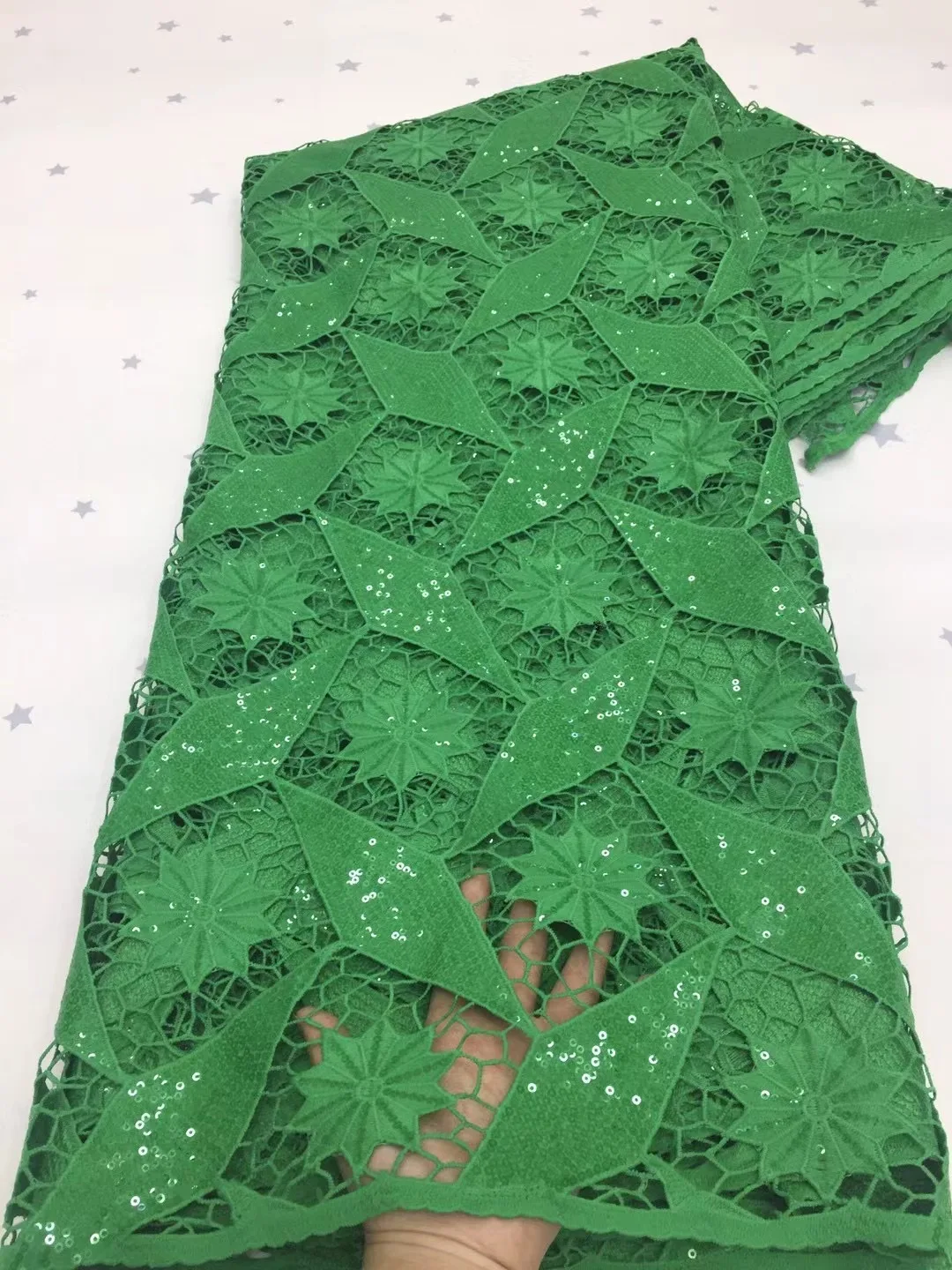 

High Quality African Lace Fabric Water Soluble Guipure Cord Laces New Tissue Cord Lace with Sequins for Dress Sewing NXZ4980