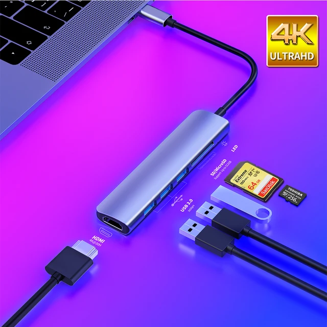 USB 3.1 Type-C Hub To HDMI Adapter 4K Thunderbolt 3 USB C Hub with Hub 3.0 TF SD Reader Slot PD for MacBook Pro/Air/Huawei Mate 1