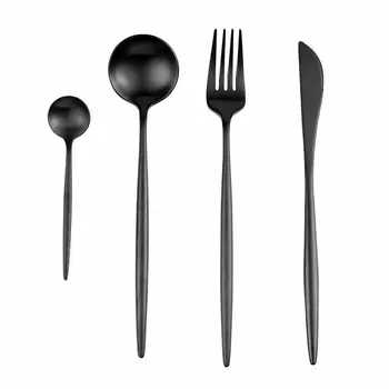 

Spklifey Cutlery Set 16Pcs Black Stainless Steel Knife and Creative Color Western Steak Fork and Spoon Christmas Tableware Set