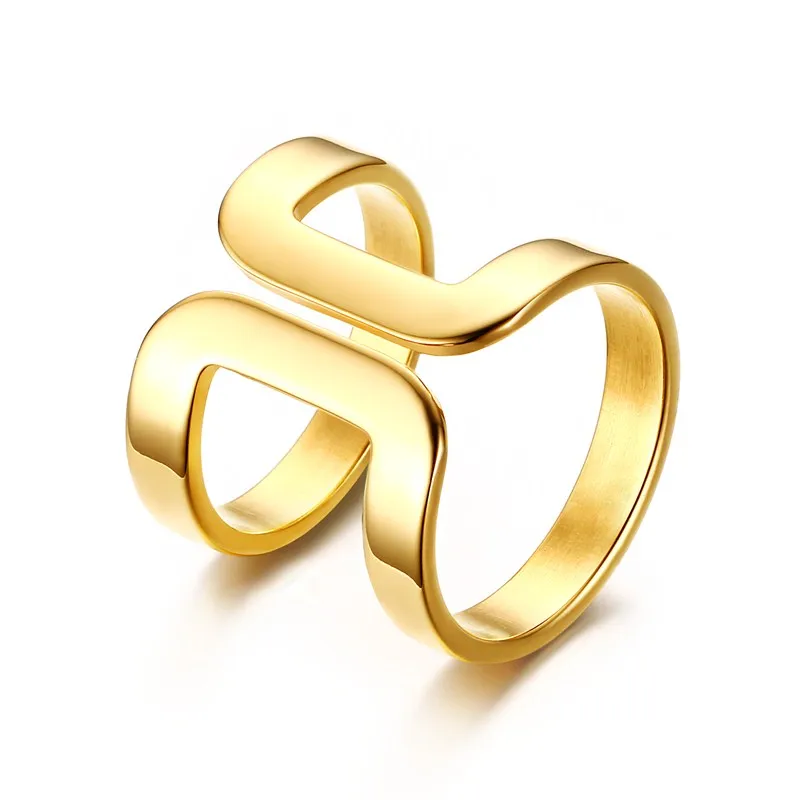 Женское кольцо средней длины из нержавеющей стали с прямой линией вокруг костяшек, золотого цвета, модное коктейльное ювелирное изделие - Цвет основного камня: R296
