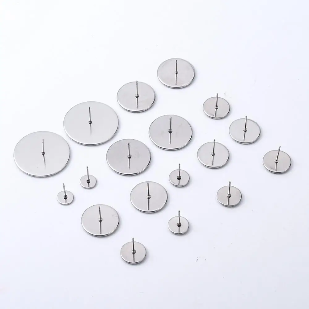 20pcs Stainless Steel Blank Earring Base Cabochon Cameo 6 8 10 12 14 16 mm Flat Setting Supplies For Jewelry Making | Украшения и