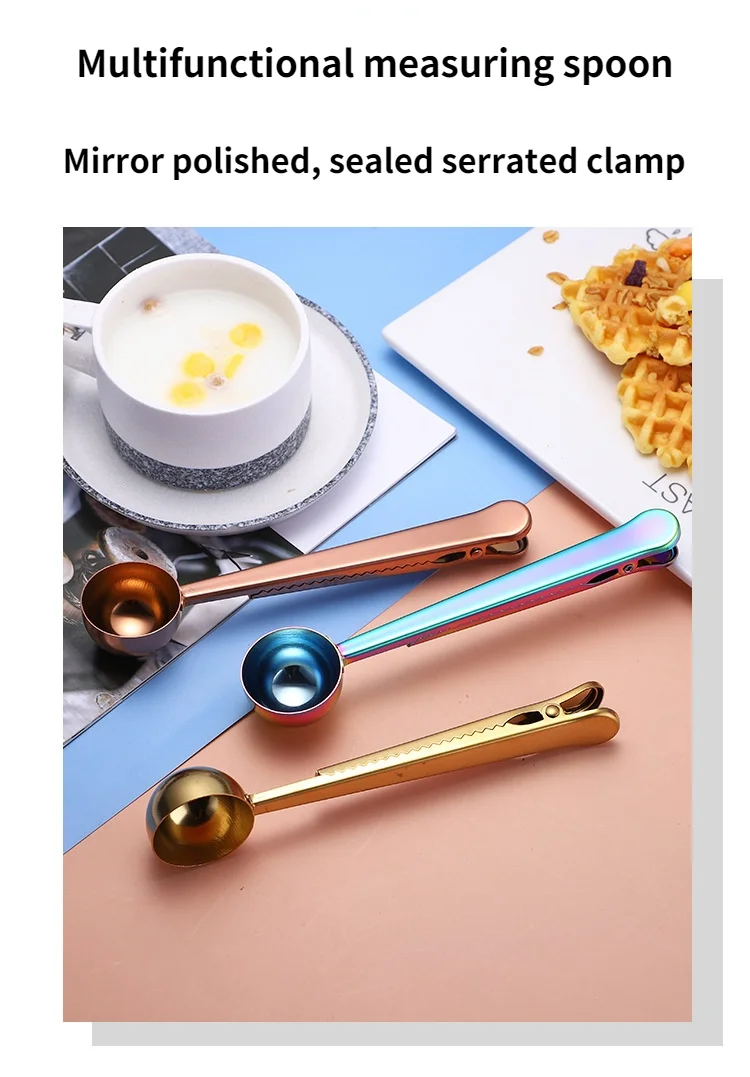 Description Picture 6 of itemTwo-in-one Stainless Steel Coffee Spoon Seal Clip Kitchen Coffee Scoop Food Seal Clip Multi-function Coffee Bean Measuring Spoon