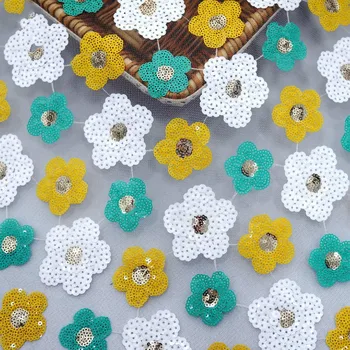 

Sequin Flower Embroidery Mesh Lace Fabric For Dance Dress 2020 High quality French Net Lace Fabric DIY Cloth Material