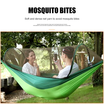 

Portable Nylon Outdoor Camping Hammock Sleeping Bed Swing with Mosquito Net Carabiners Straps Bag for Travel Supplies