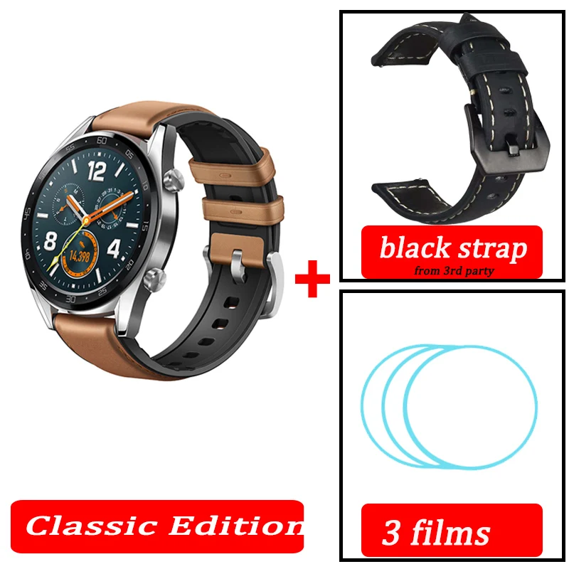 silver n black strap Huawei Watch GT Смарт часы водонепроницаемые телефонные звонки поддержка gps трекер сердечного ритма для Android iOS - Цвет: silver n black strap
