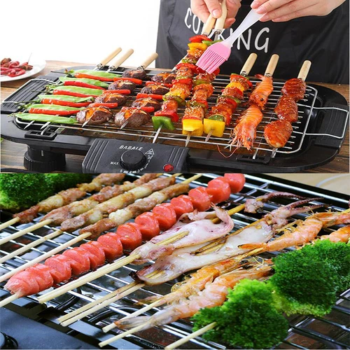 무연 전기 팬 그릴 바베큐 스토브, 붙지 않는 철판, 고기 케밥 로스터, 바베큐 휴대용 핫플레이트, 가정 및 야외용, 2000W 5