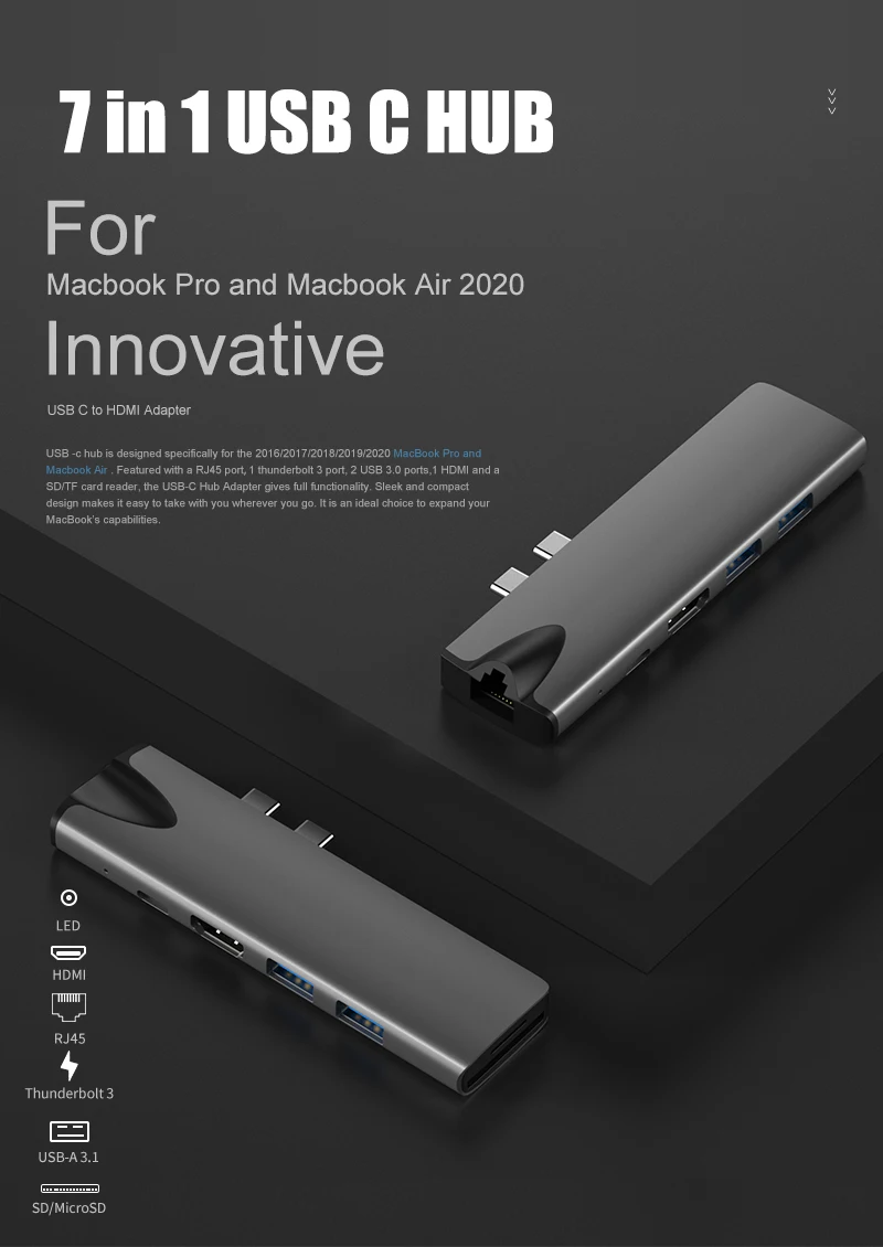 HDMI, 4K Thunderbolt 3, Hub 3.0 TF