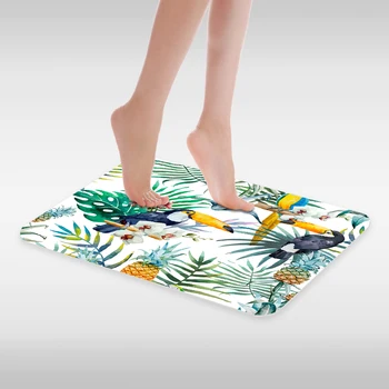 

Tropical Water Color Plants Floral Leaf Toucan Animal Bathroom Mat Flannel Foam Non-Slip 3D Printed Toilet Door Carpet