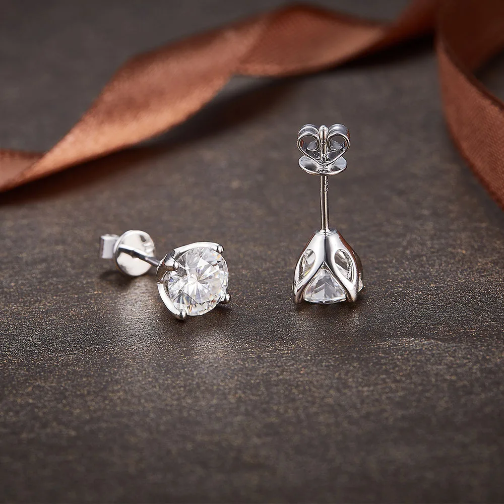 NiceGems серьги-гвоздики с муассанитом, серьги, настоящее Твердое 14 к белое золото, D E цвет, Муассанит, Алмазный центр, 0.25ct, 0.5ct, 0.8ct, 1ct, 2ct