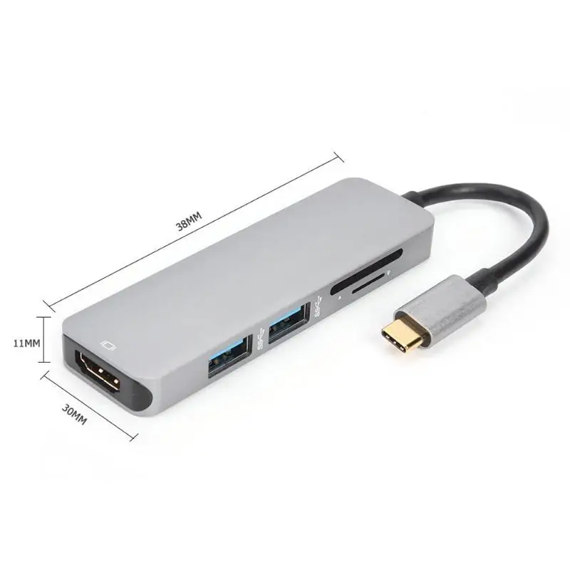 5 в 1 конвертер Тип-C концентратор USB-C до 4K HDMI USB3.0 устройство для считывания с tf-карт для портативных ПК Поддержка для Windows XP/7/8/10 Linux