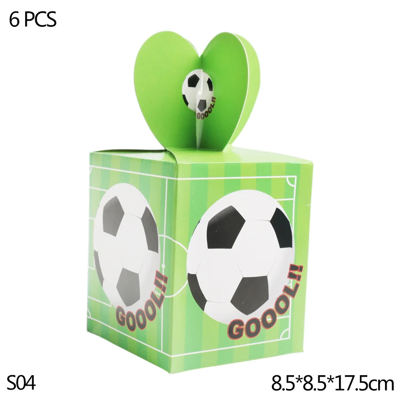 S04-6pcs box Футбольная тематическая вечеринка, Набор Декоративной посуды, бумажные тарелки и стаканы, салфетка, конфетный мешок, коробка для детского душа, принадлежности для дня рождения - Цвет: S04-6pcs box