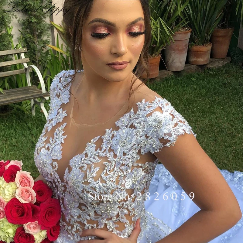 Vestido de Noiva женские трапециевидные Свадебные платья соборный поезд без рукавов с кружевным орнаментом расшитые стразами свадебные платья