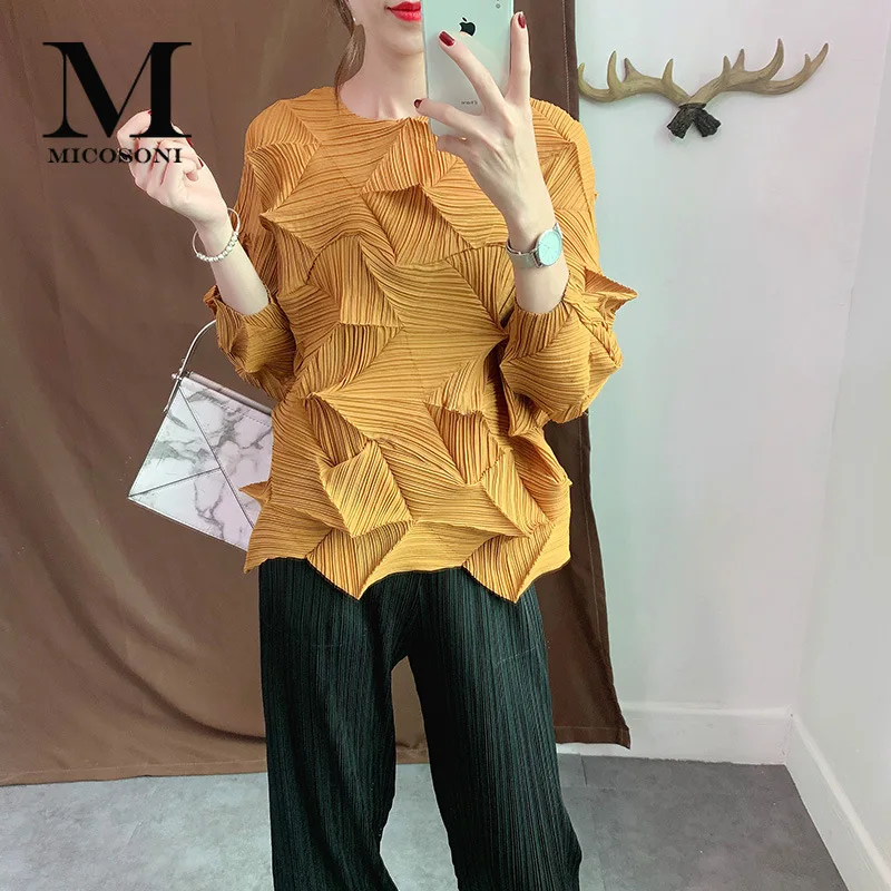 

High Quality Blouse Japanese Frilly Pleated Top with Three Quarter Sleeve New 2019 Temperature-loose Shirt Variety of Colors