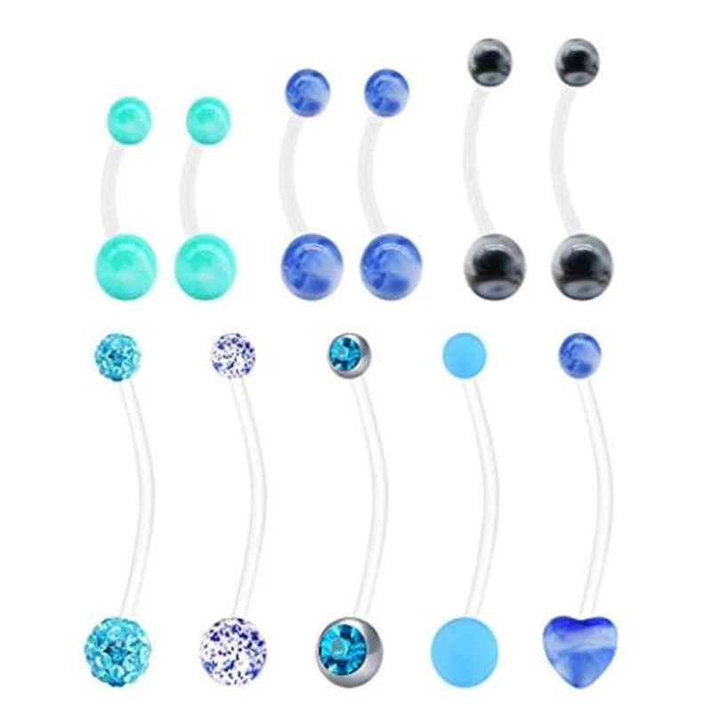 JFORYOU 11-12 шт кольца для пупка пирсинг фиксатор 14 г прозрачный гибкий акрил биофлекс пирсинг ювелирные изделия Изогнутые