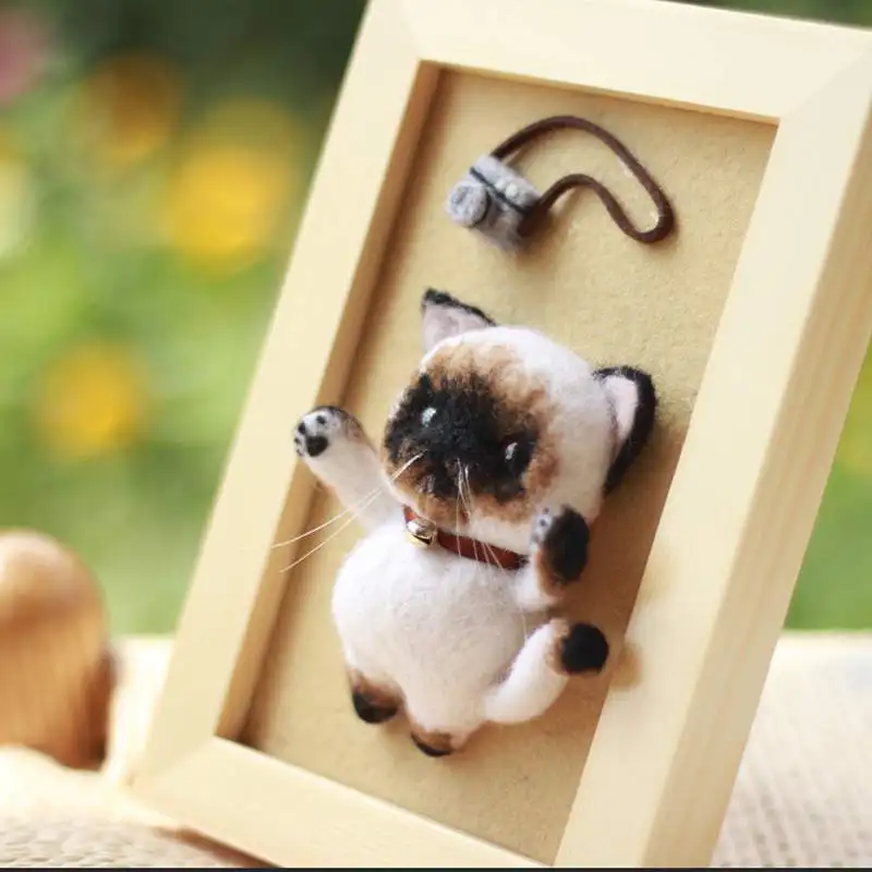 Сделай Сам кошка рамка для фотографий, искусство игла Войлок не готовая Шерсть Войлок набор для украшений материал ручной работы пакет