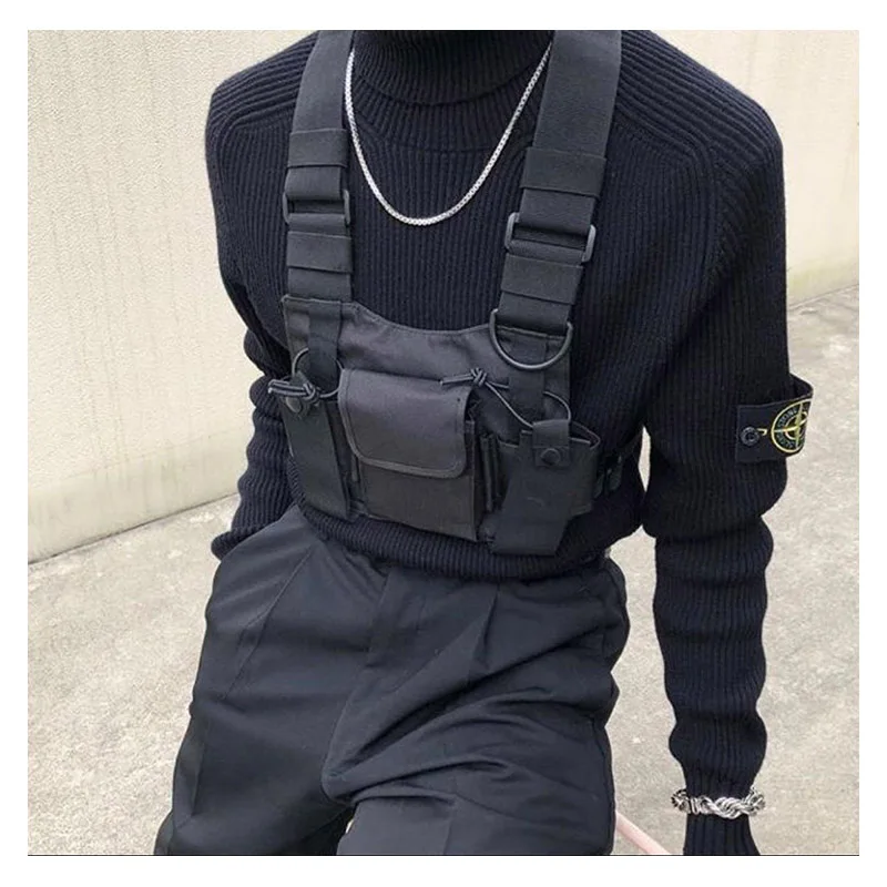 

2020 newadjustable Black Vest Hip Hop Functional Tactical Harness Chest Rig West Waist Pack Chest Bag Fashion Nylon