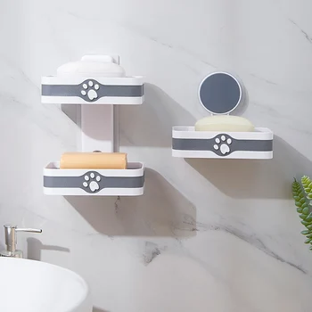 

GURET Portable Soap Dishes For Bathroom Storage Box Wall Mounted Double Soap Holder With Drainage Tray Home Bathroom Accessories